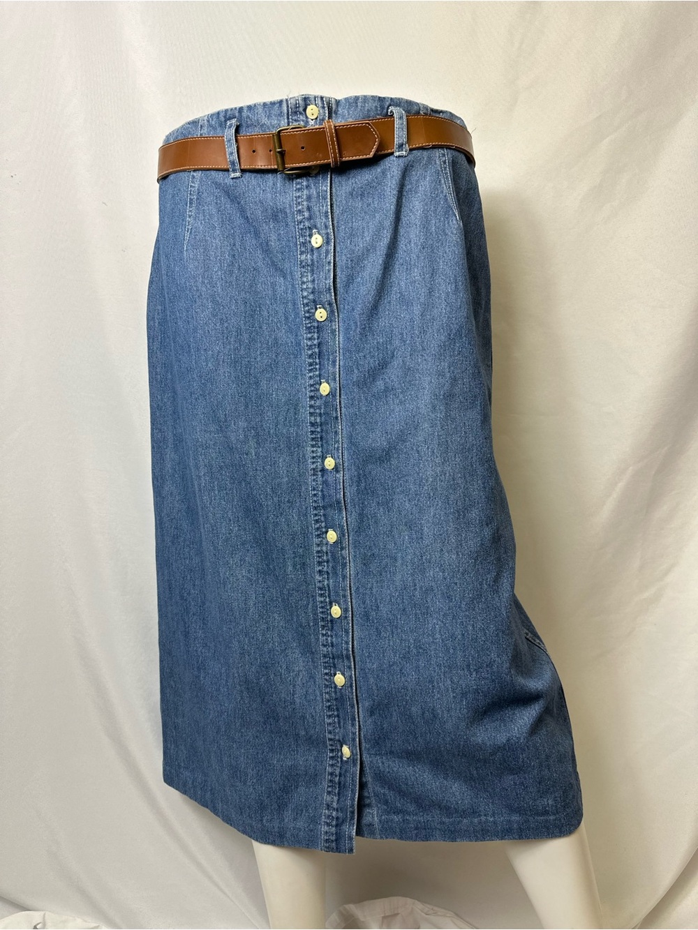 Hunt Club Denim Button-Front Midi Skirt with Brown Belt size 16P